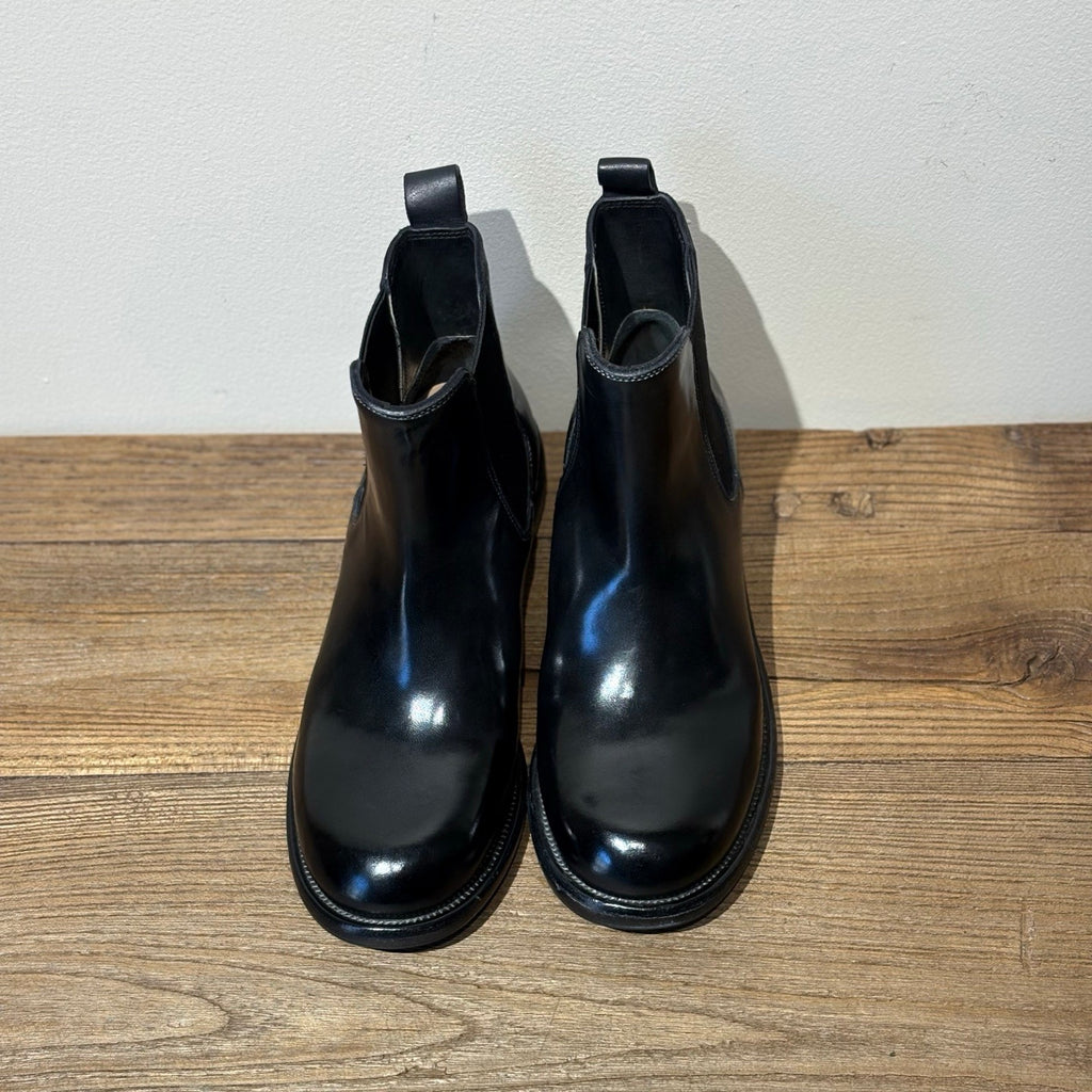 Handmade leather sole with rubber grip and Goodyear welt stamp