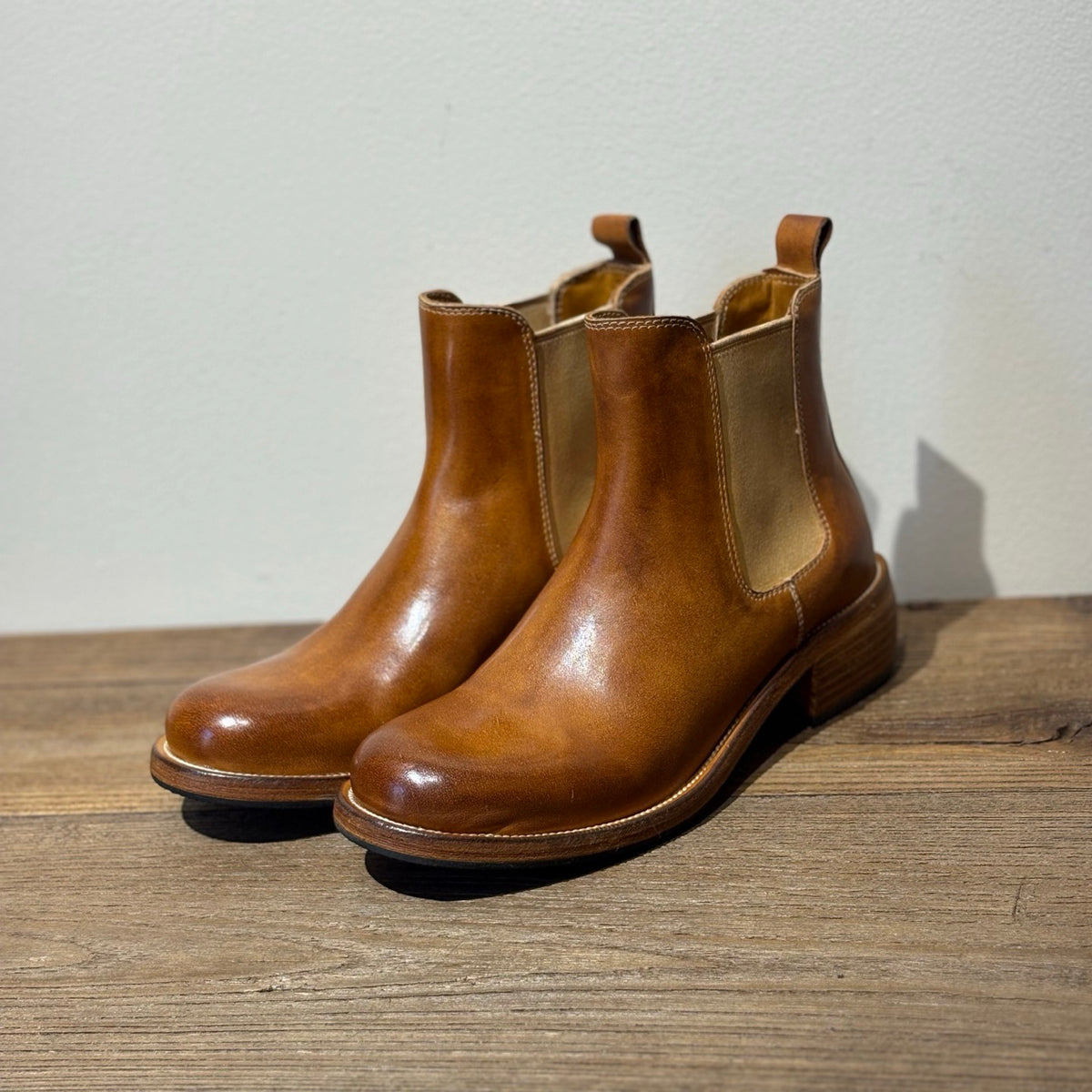 Side profile of Tan leather Chelsea boot