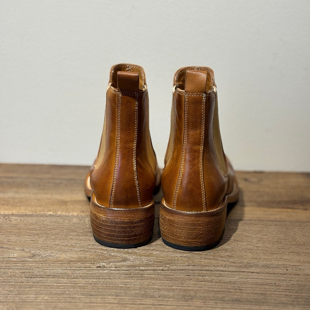Pair of Tan leather Chelsea boots front view