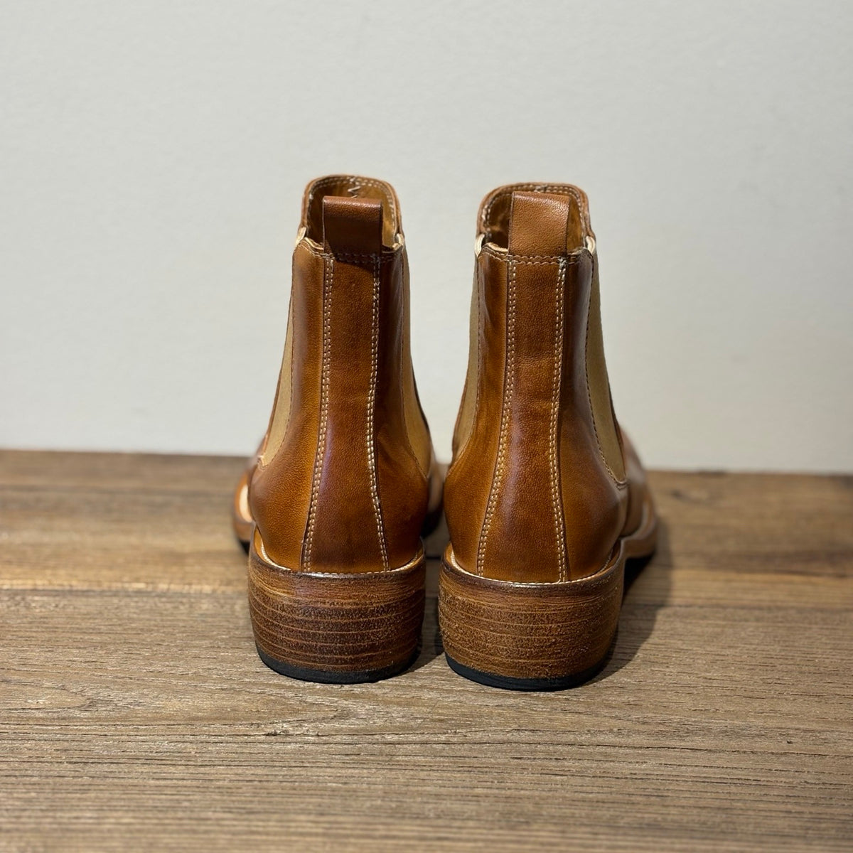 Pair of Tan leather Chelsea boots front view