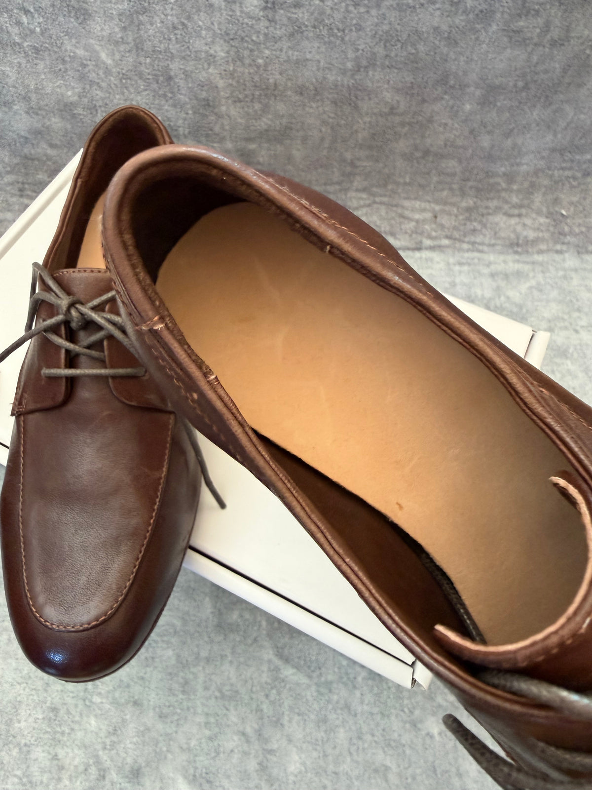 Handcrafted Washed Horsehide Moc-Toe Derby Shoes