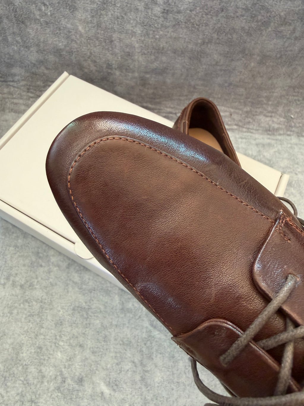 Handcrafted Washed Horsehide Moc-Toe Derby Shoes