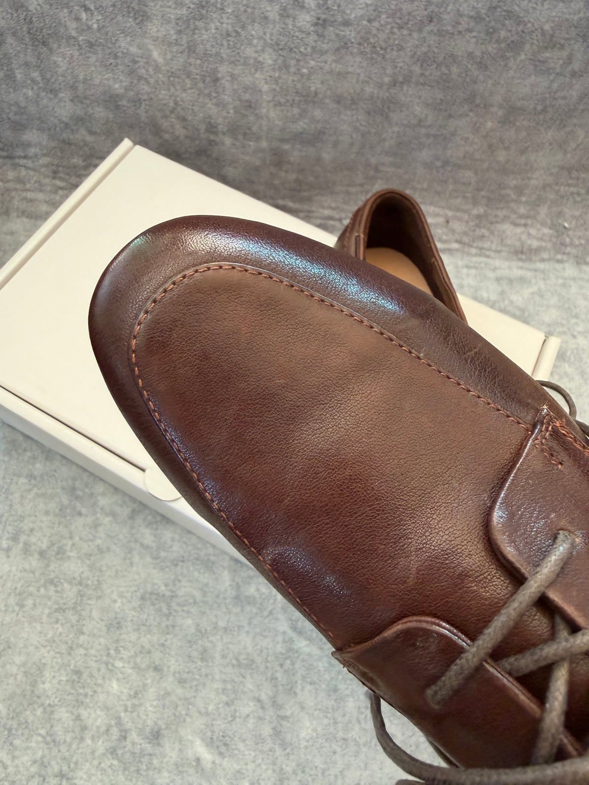Handcrafted Washed Horsehide Moc-Toe Derby Shoes