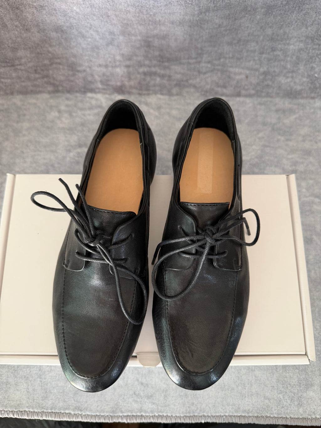 Handcrafted Washed Horsehide Moc-Toe Derby Shoes
