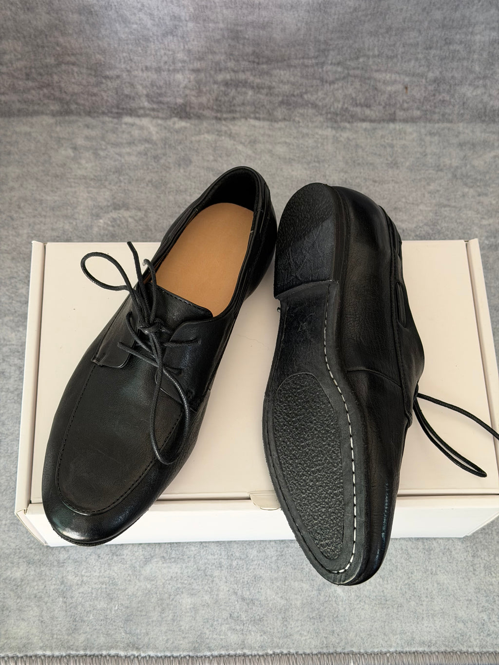 Handcrafted Washed Horsehide Moc-Toe Derby Shoes