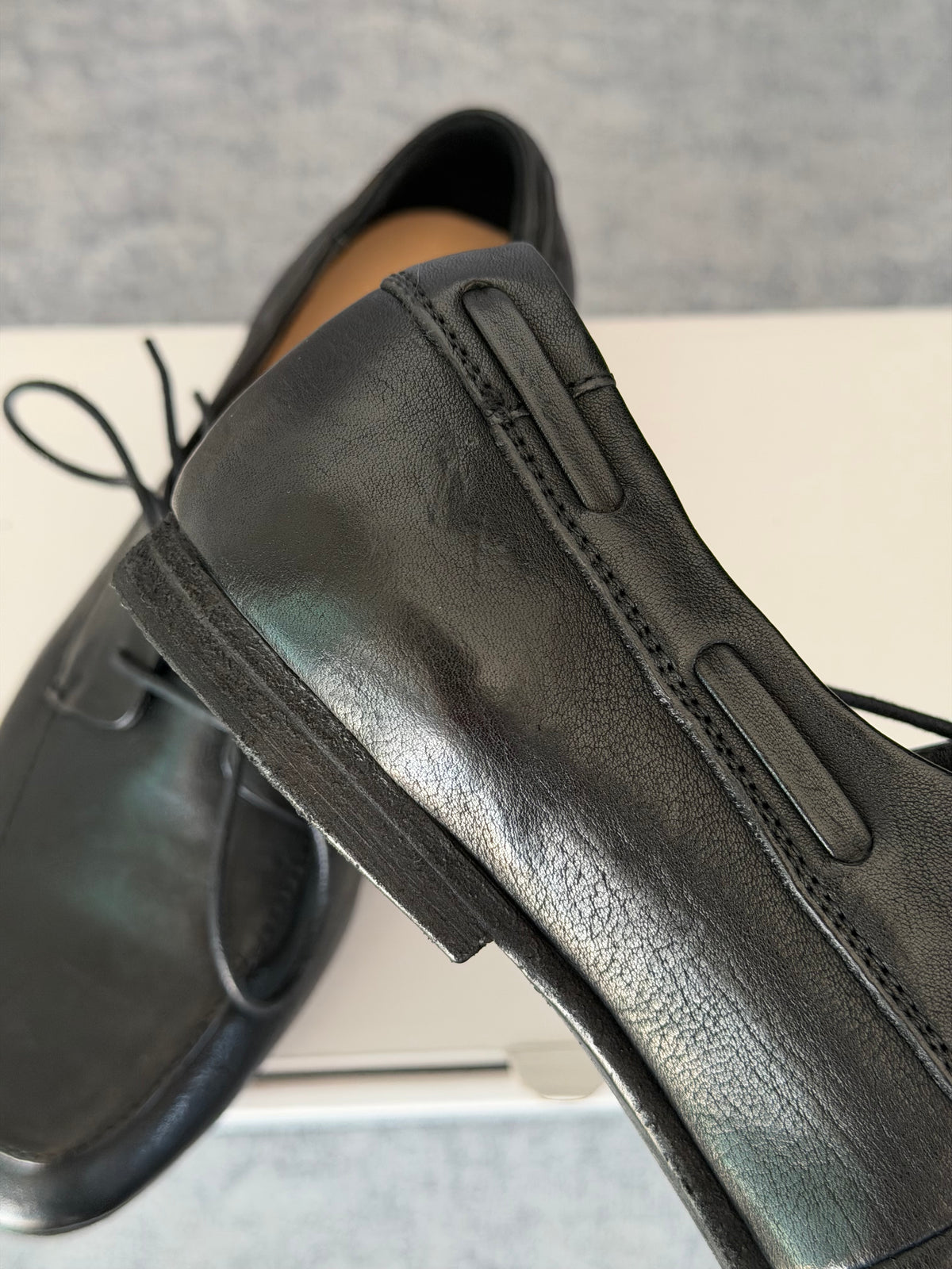 Handcrafted Washed Horsehide Moc-Toe Derby Shoes