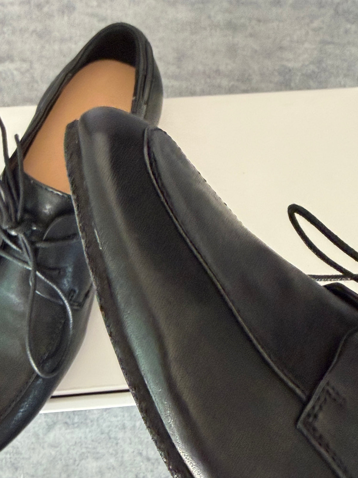 Handcrafted Washed Horsehide Moc-Toe Derby Shoes