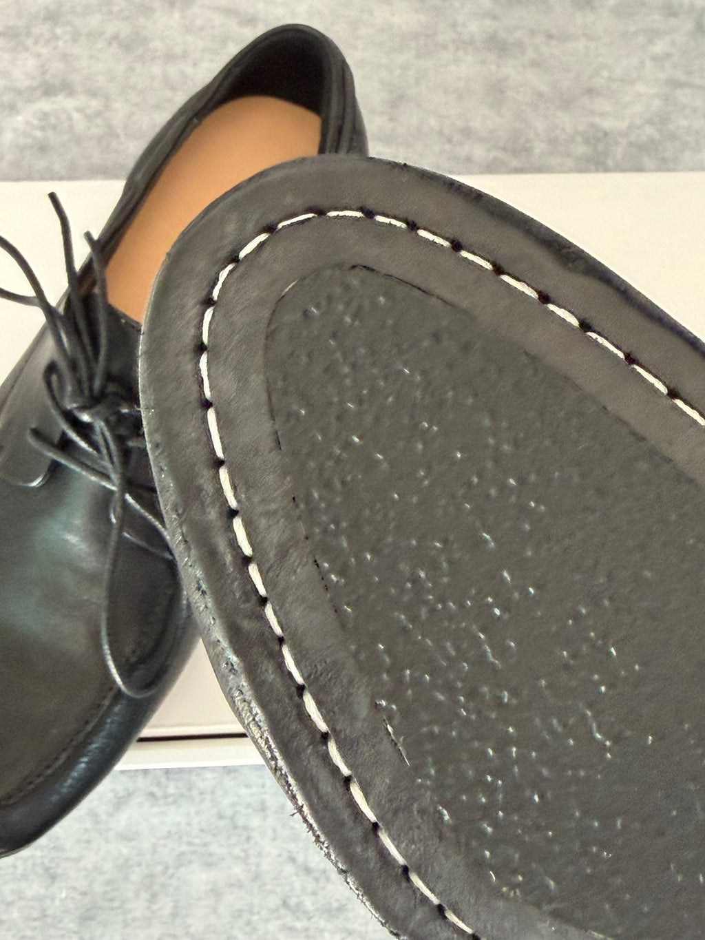 Handcrafted Washed Horsehide Moc-Toe Derby Shoes