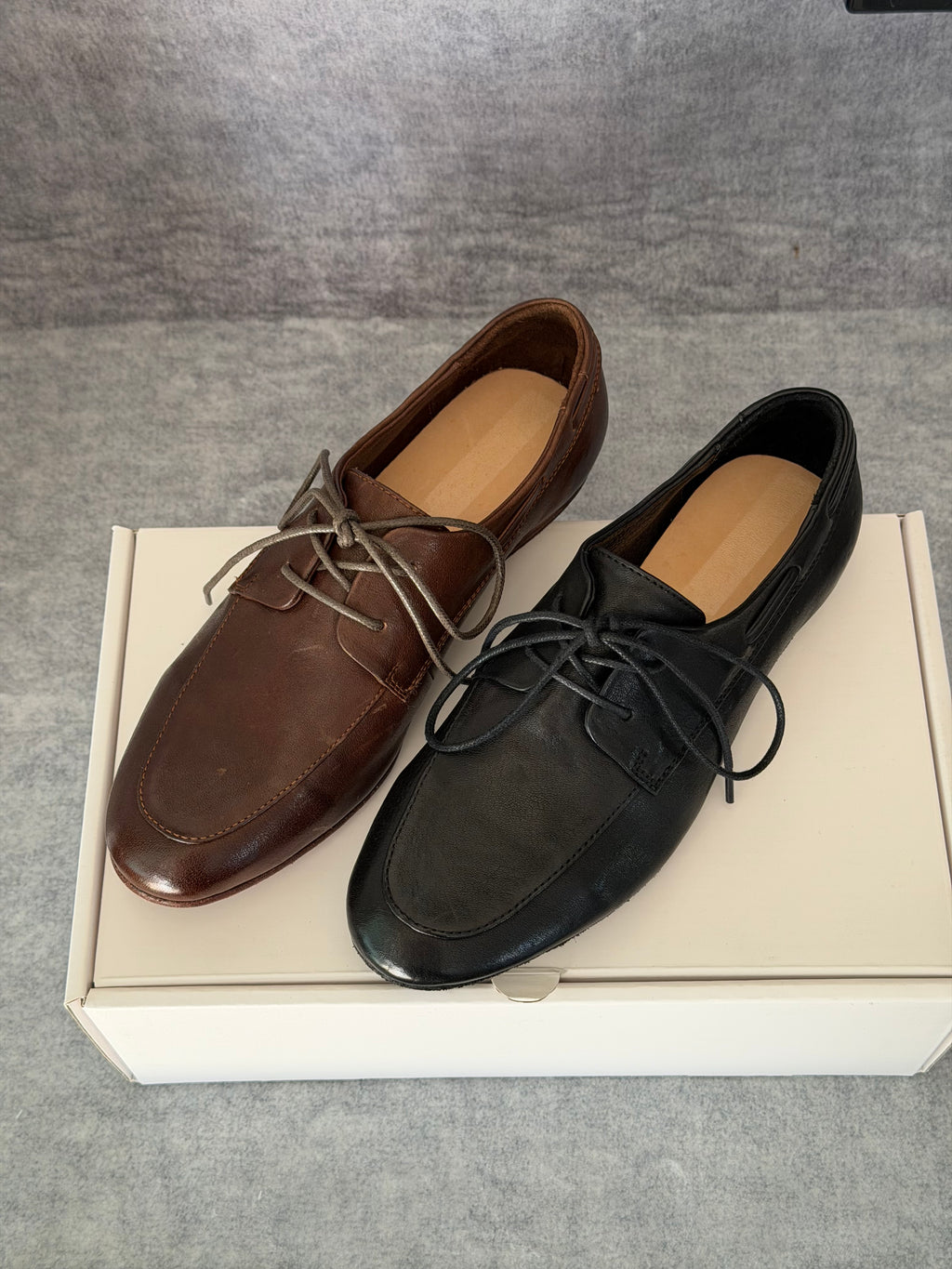 Handcrafted Washed Horsehide Moc-Toe Derby Shoes