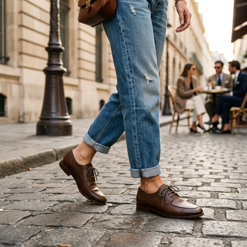 Handcrafted Washed Horsehide Moc-Toe Derby Shoes