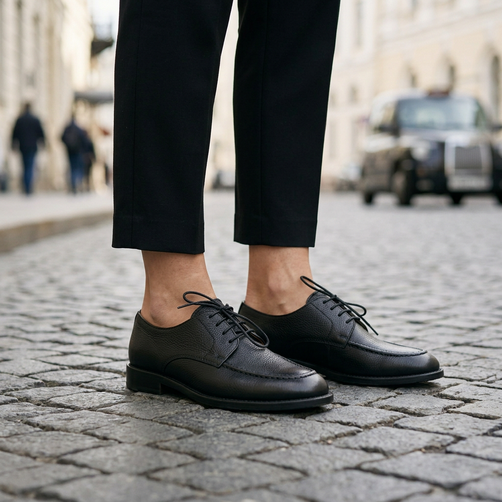 Handcrafted Washed Horsehide Moc-Toe Derby Shoes