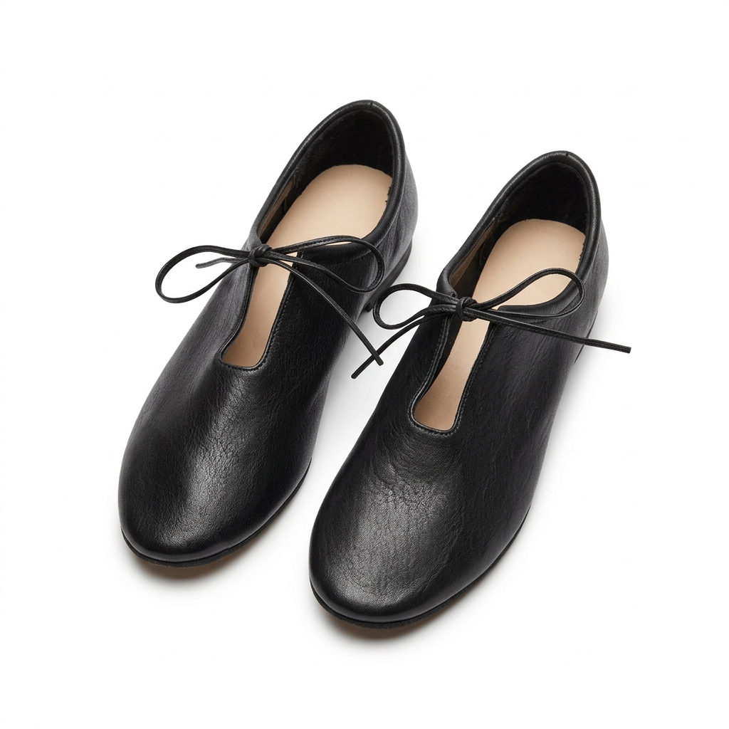 Vintage Lace-Up Leather Ballet Flats on clean white background