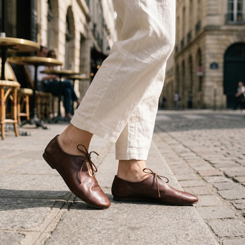 Vintage Lace-Up Leather Ballet Flats